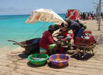 Kapverdische Badeinsel Sal - Fischverkauf am-Steg in Santa Maria