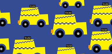 gelbe gezeichnete Taxis auf blauem Hintergrund